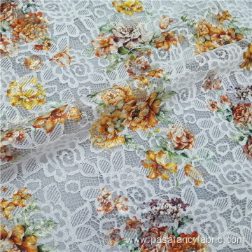 Customized color digital print Lace corded fabric